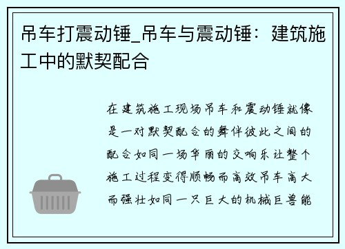 吊车打震动锤_吊车与震动锤：建筑施工中的默契配合