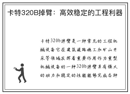 卡特320B掉臂：高效稳定的工程利器